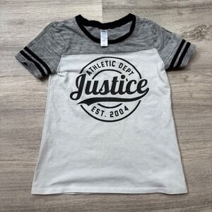 Justice Girls Athletic Dept T-Shirt Top Short Sleeve Gray White Size 7